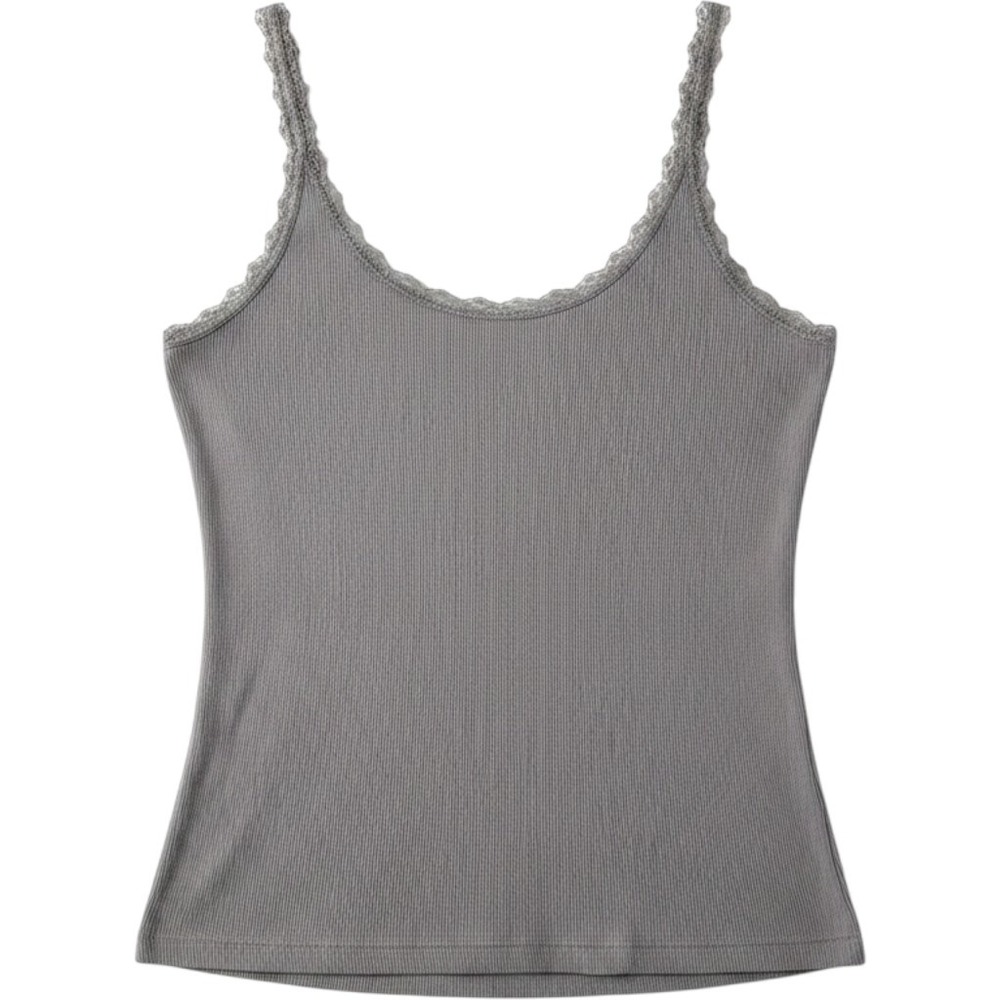 Arizona Womens Y2K Lace Trim Ribbed Knit Cami Gray 90s Tank L Vampire Diaries‎